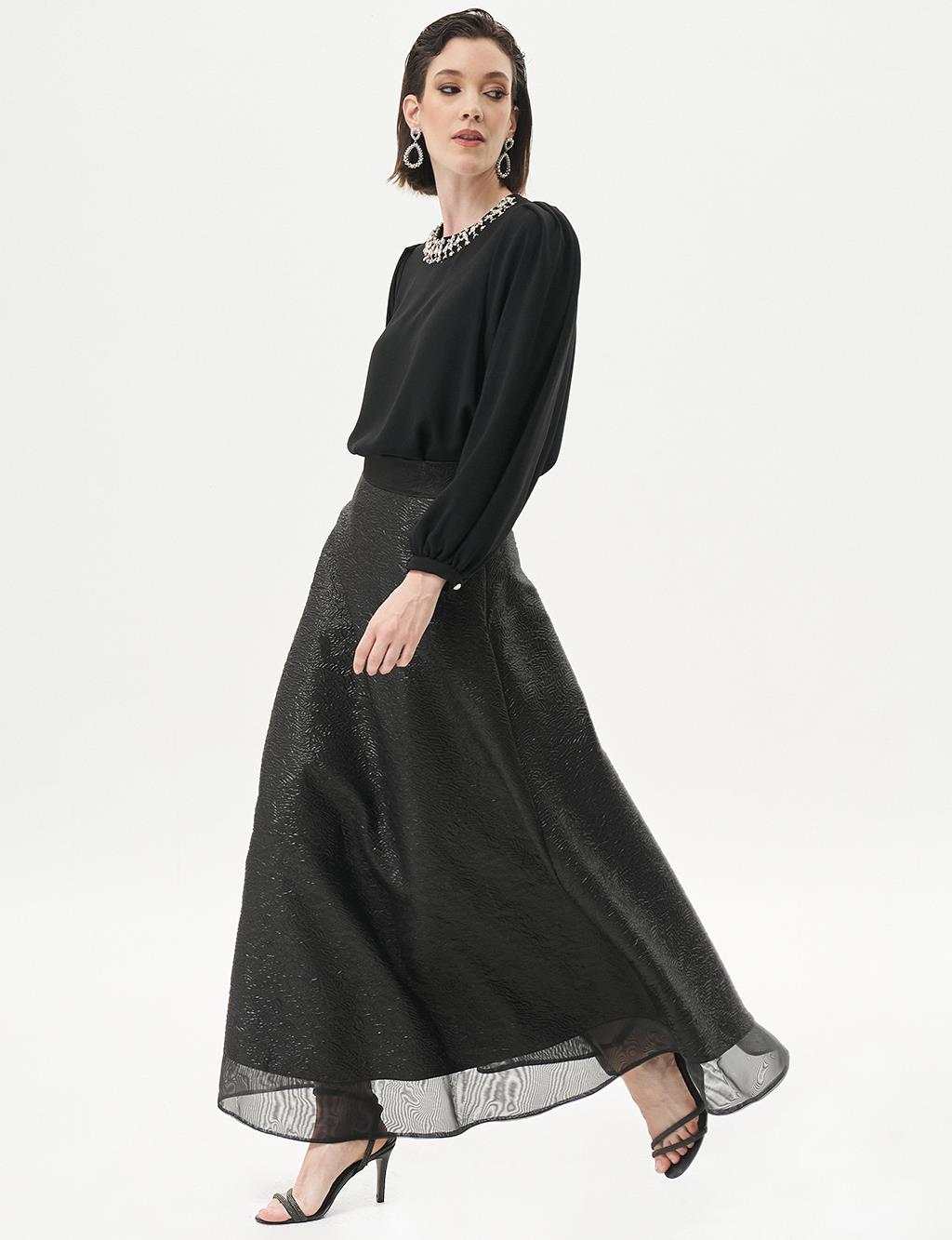 Jacquard Flared Skirt Black