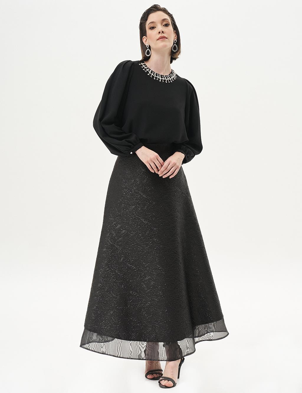 Jacquard Flared Skirt Black