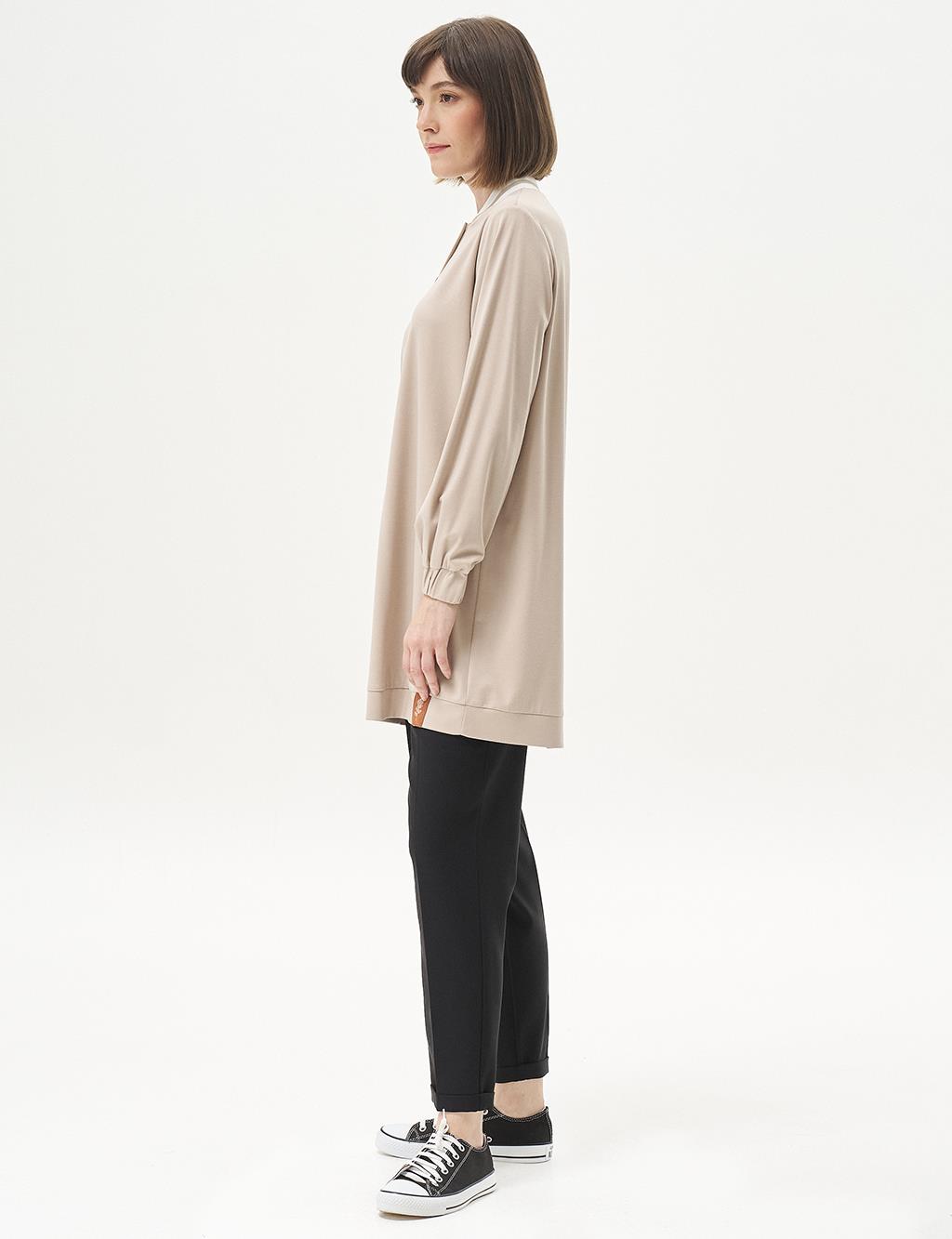 Ribbed Half Snap Rayon Tunic Stone