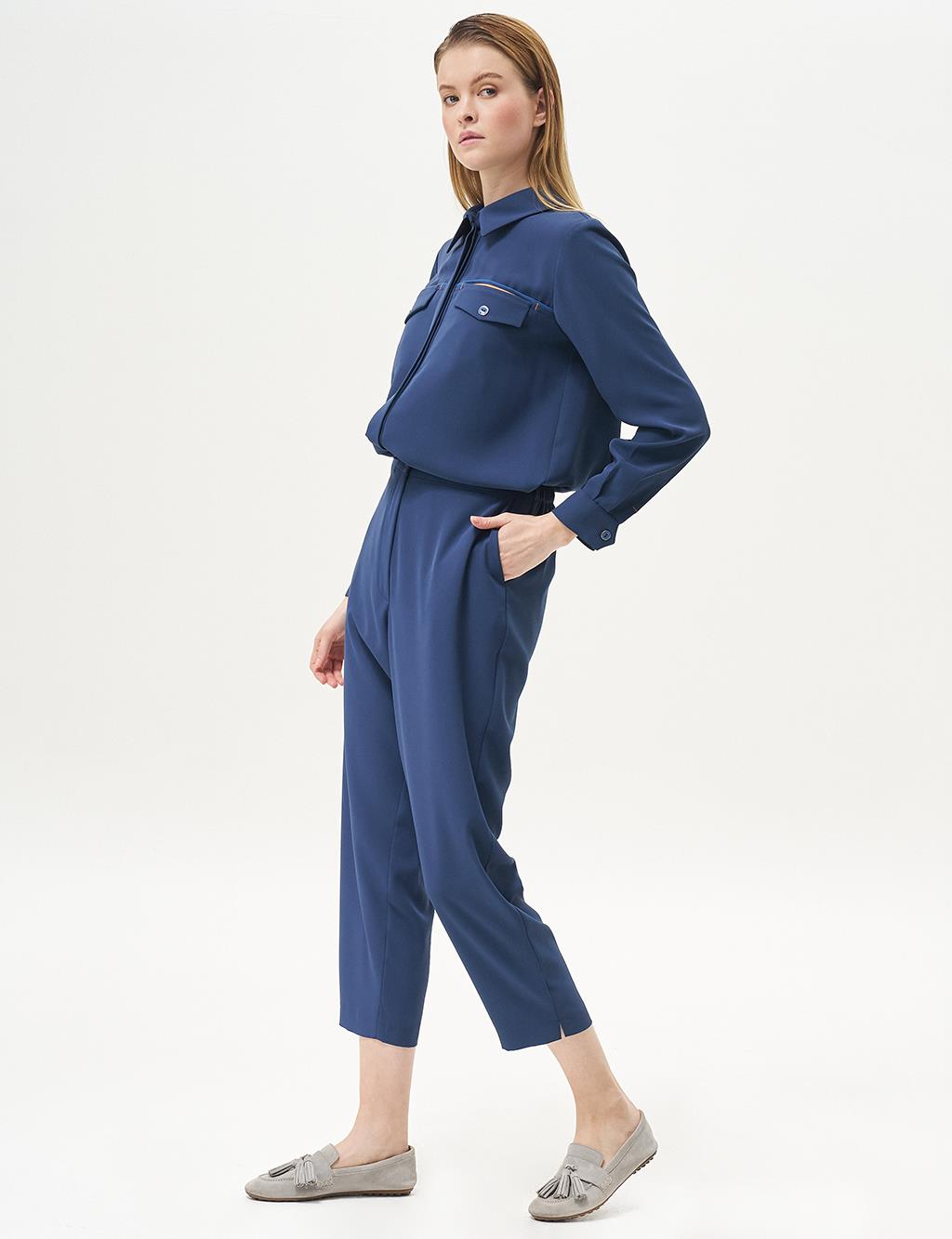 Basic Zipper Detailed Trousers Indigo