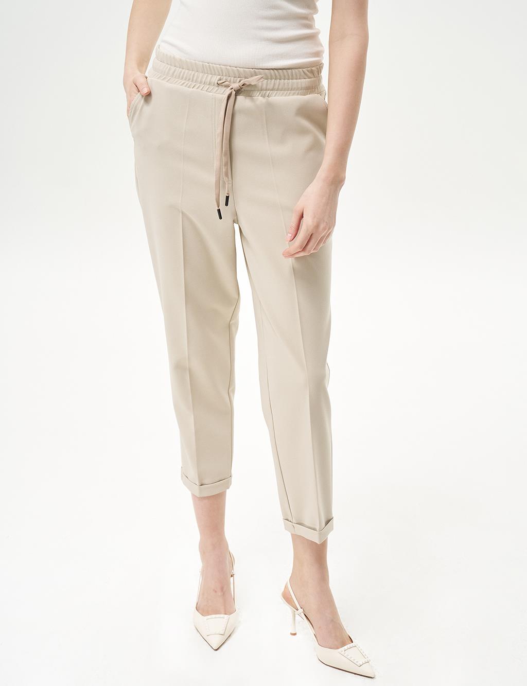 Elasticated Waist Carrot Pants in Stone