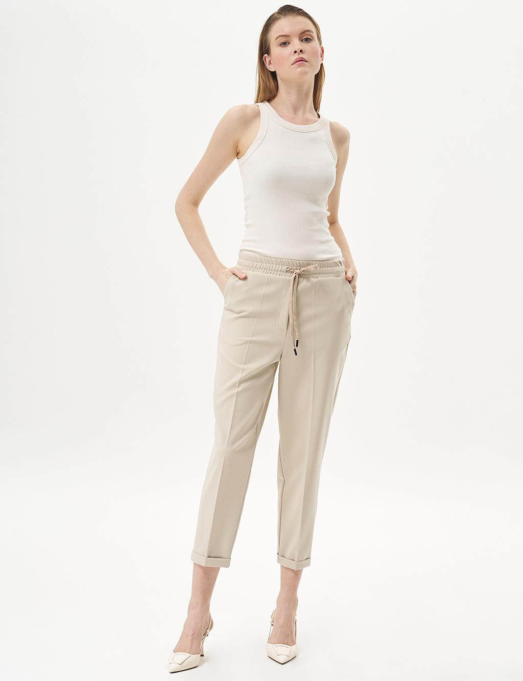 Elasticated Waist Carrot Pants in Stone