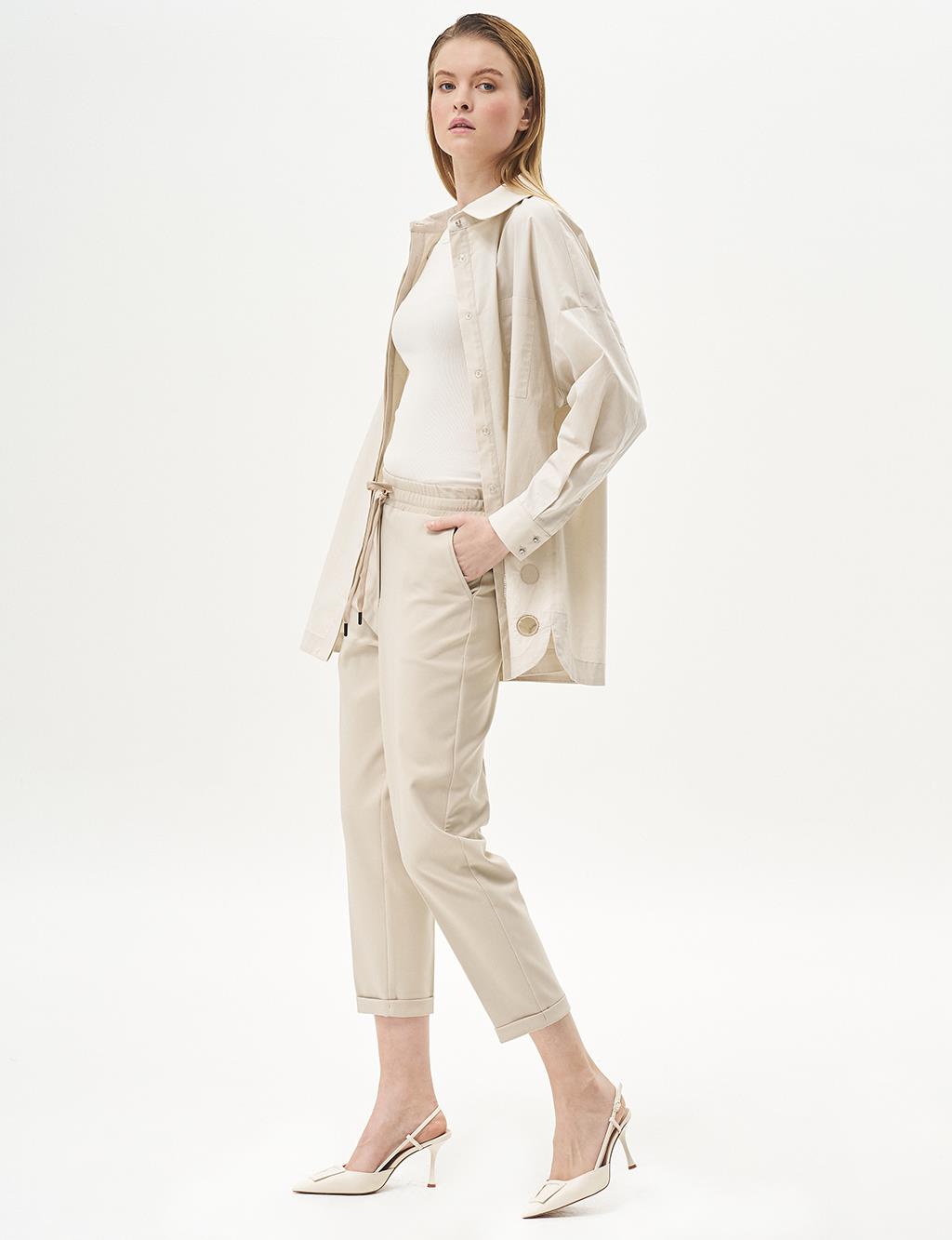 Elasticated Waist Carrot Pants in Stone