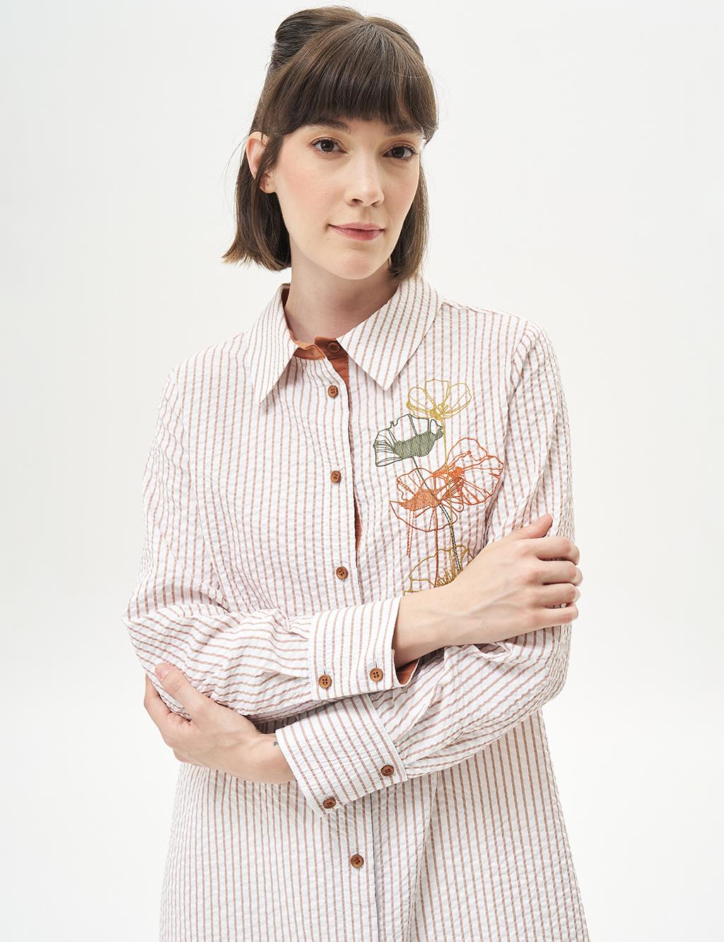 Embroidered Seersucker Tunic Biscuit