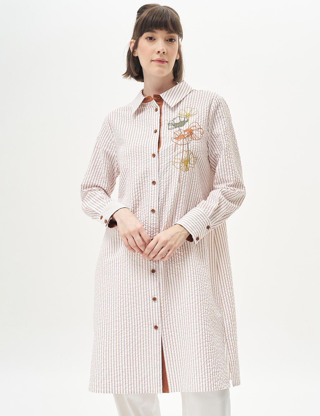 Embroidered Seersucker Tunic Biscuit