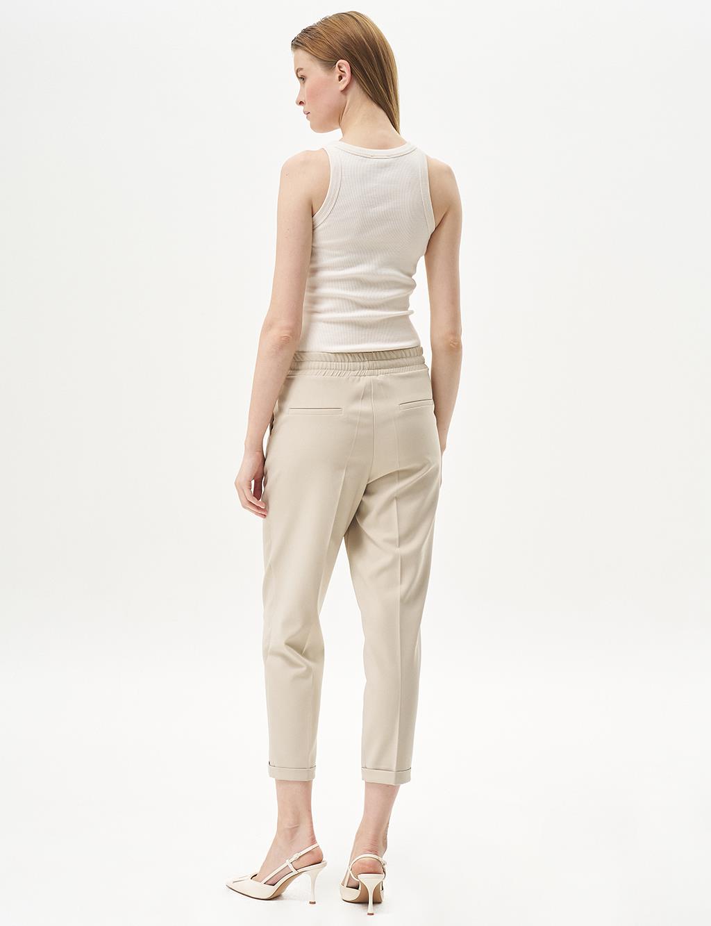 Elasticated Waist Carrot Pants in Stone