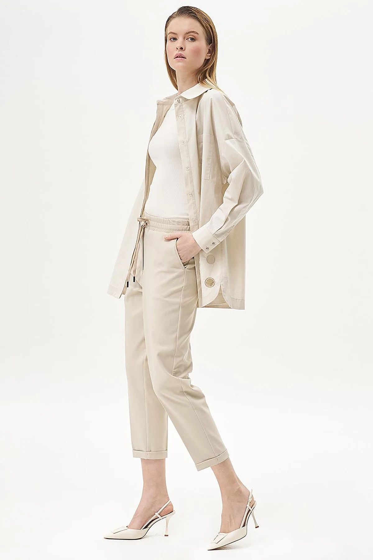 Elasticated Pipe-Leg Pants Stone