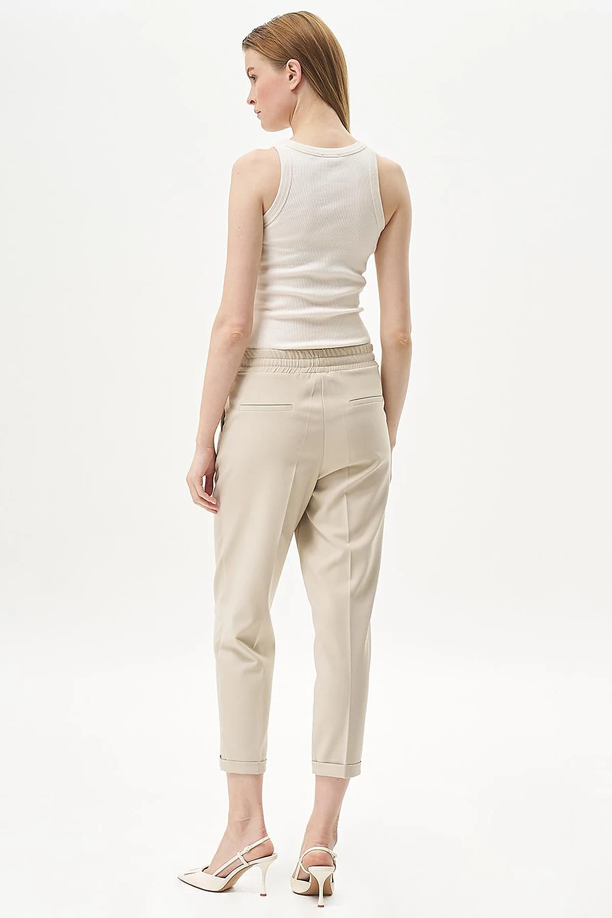Elasticated Pipe-Leg Pants Stone