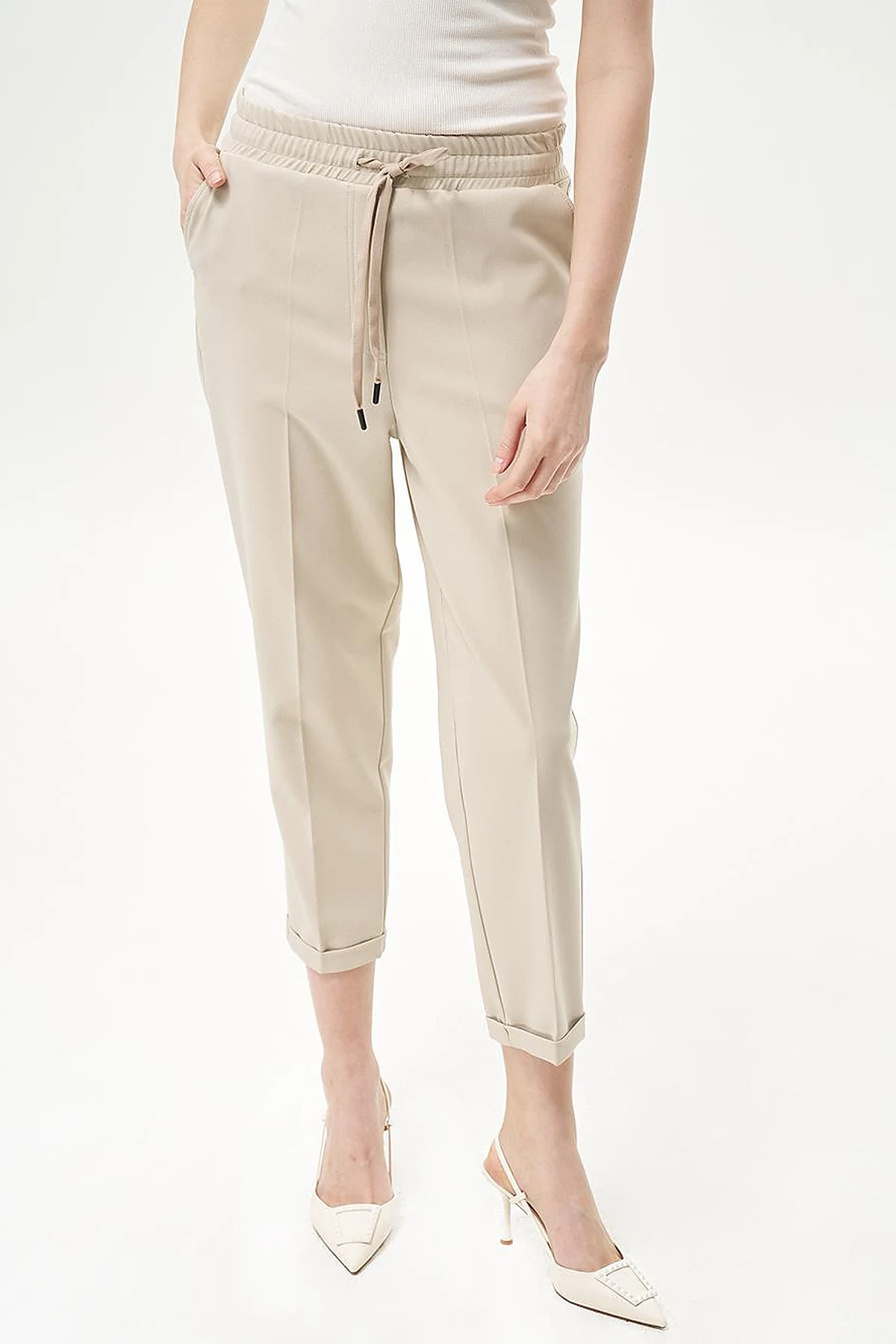 Elasticated Pipe-Leg Pants Stone