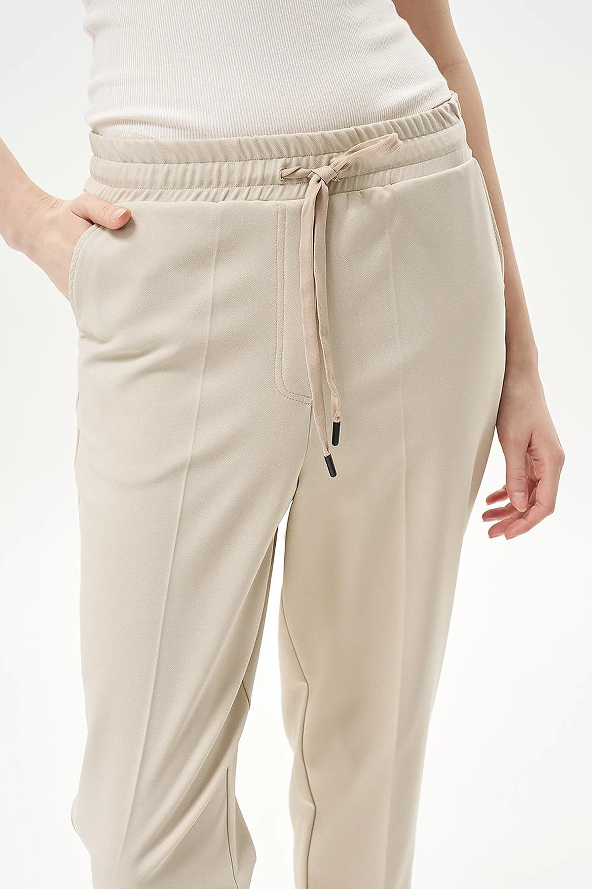 Elasticated Pipe-Leg Pants Stone