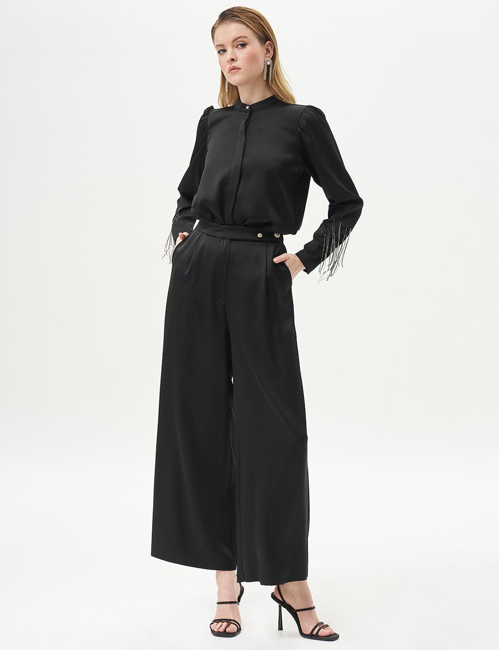 Satin Wide Leg Trousers Black