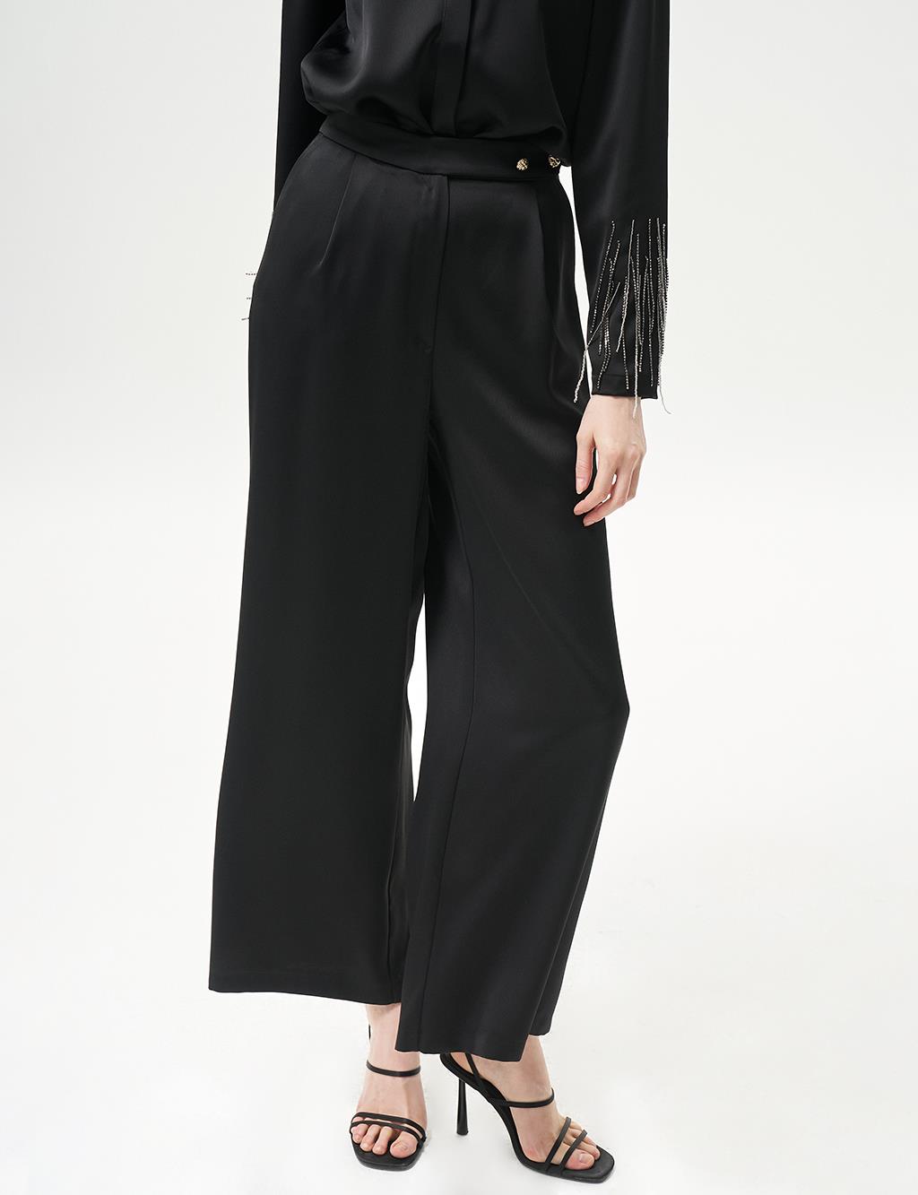 Satin Wide Leg Trousers Black