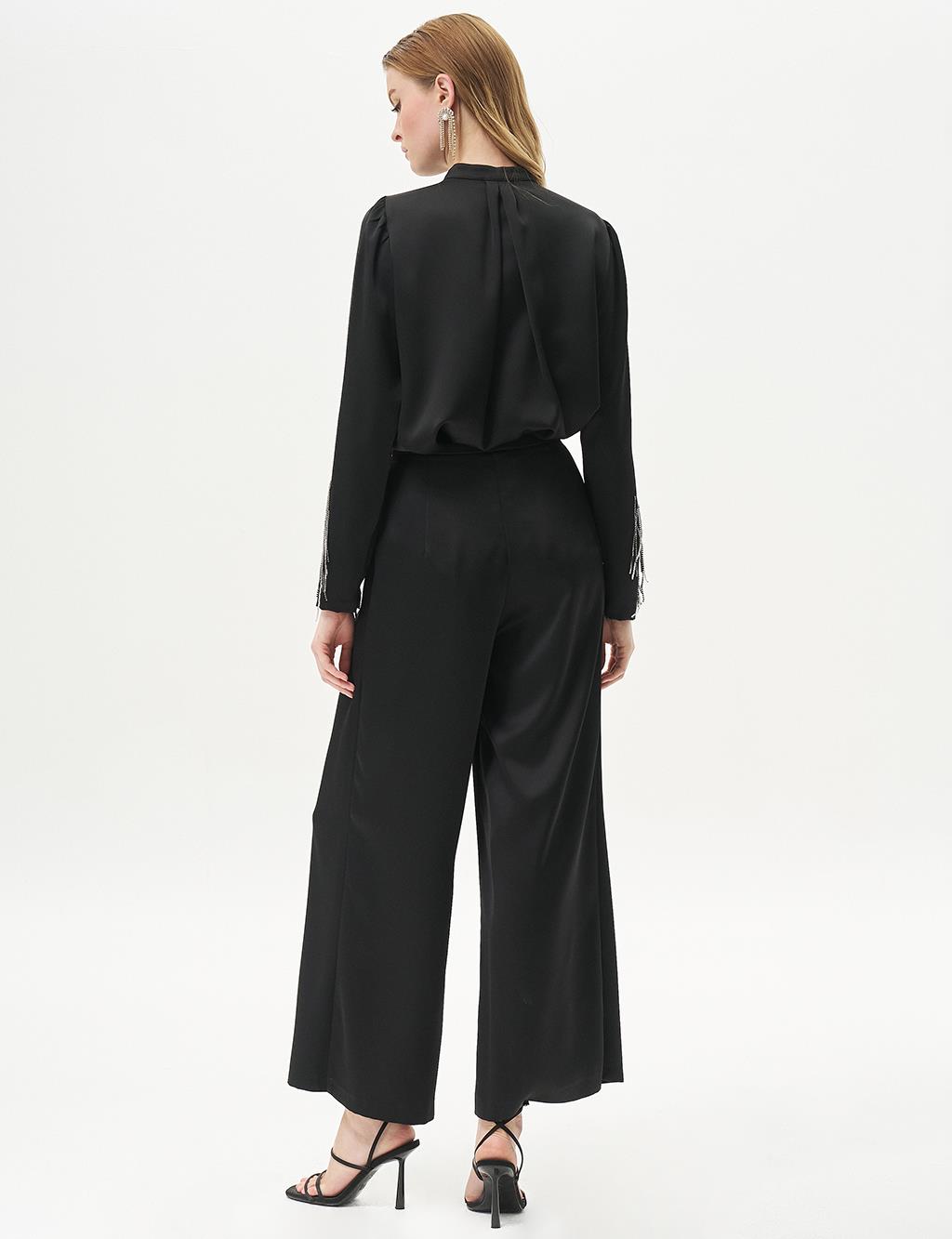 Satin Wide Leg Trousers Black