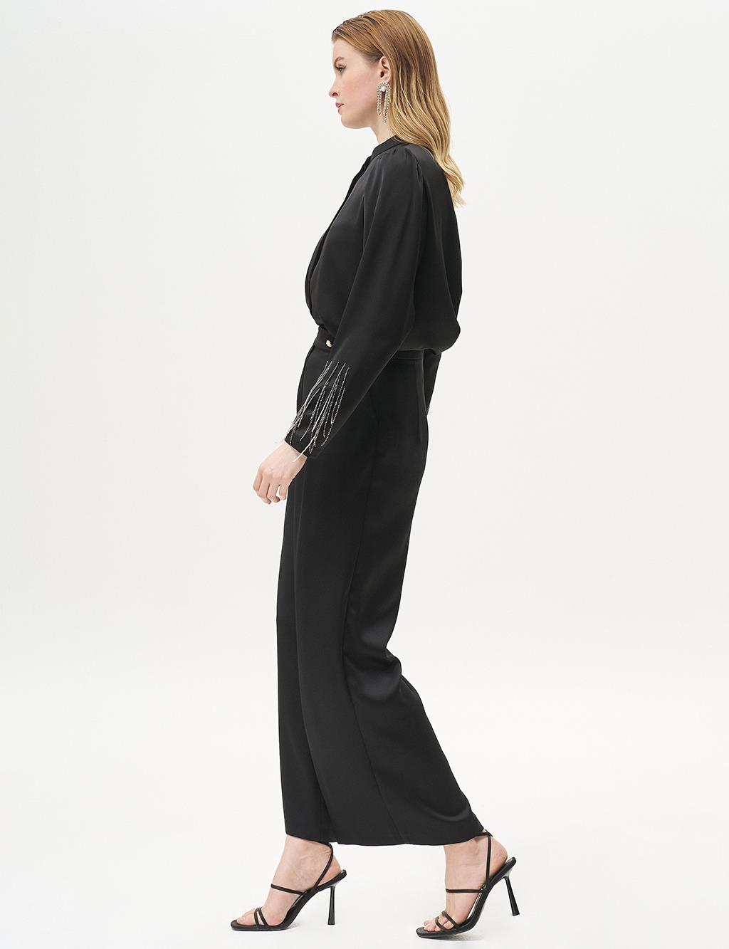 Satin Wide Leg Trousers Black