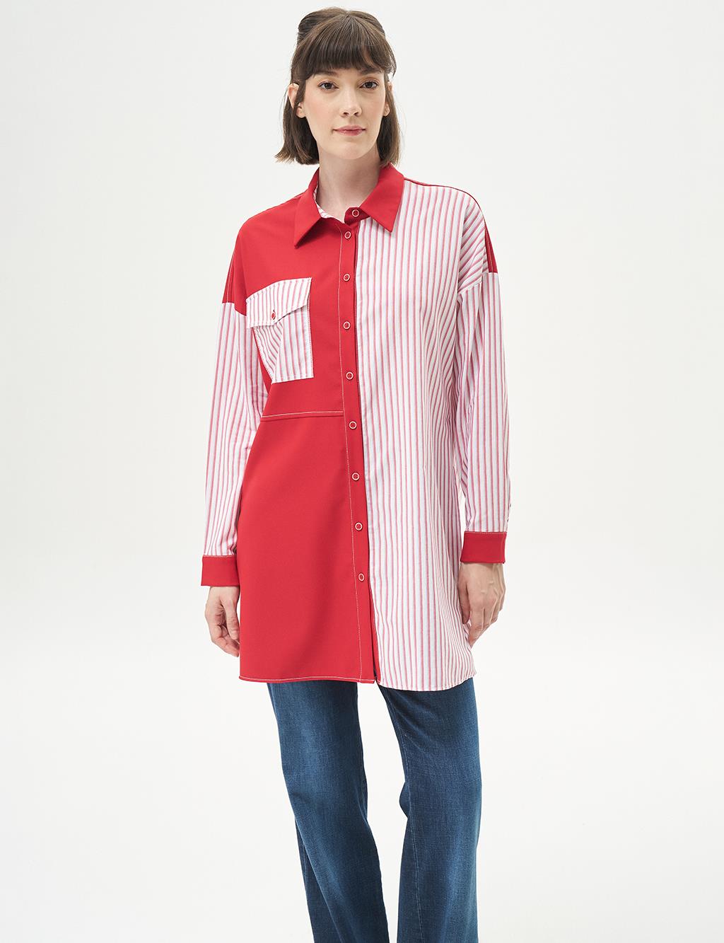 Striped Patterned Tunic Red