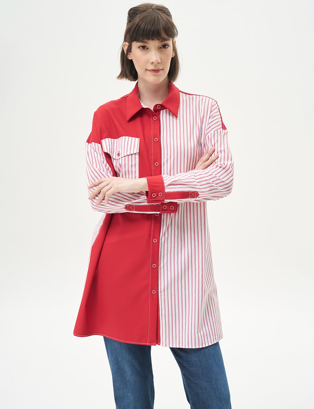 Striped Patterned Tunic Red