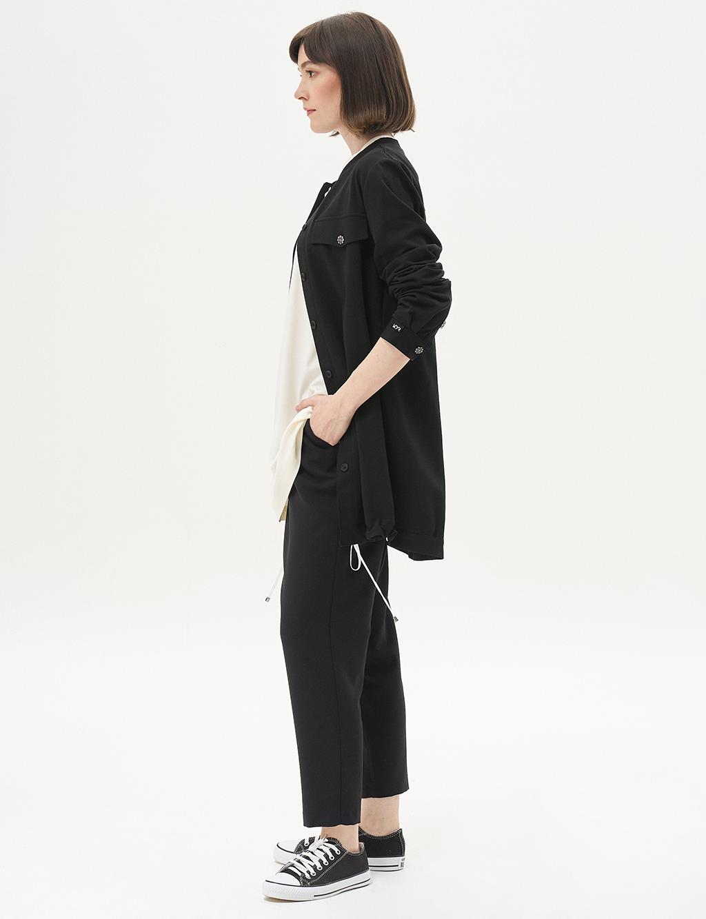 College Collar Flap Pocket Two-Thread Jacket in Black