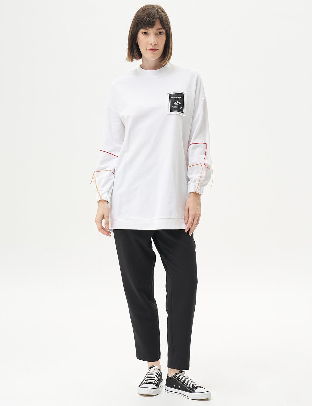 Ribbed Crew Neck Poplin Sweatshirt Optical White