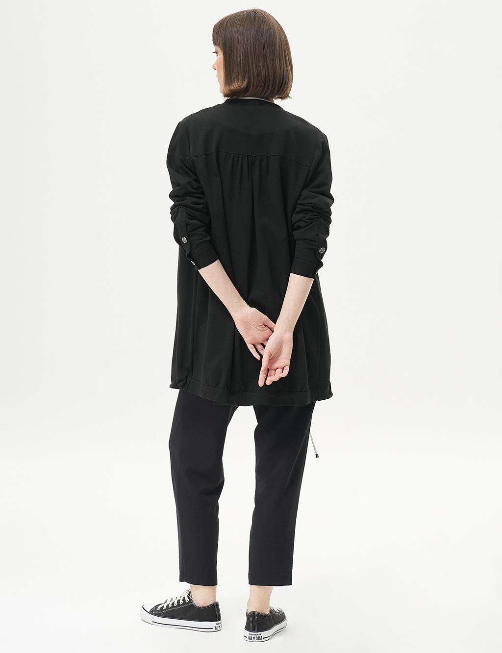 College Collar Flap Pocket Two-Thread Jacket in Black