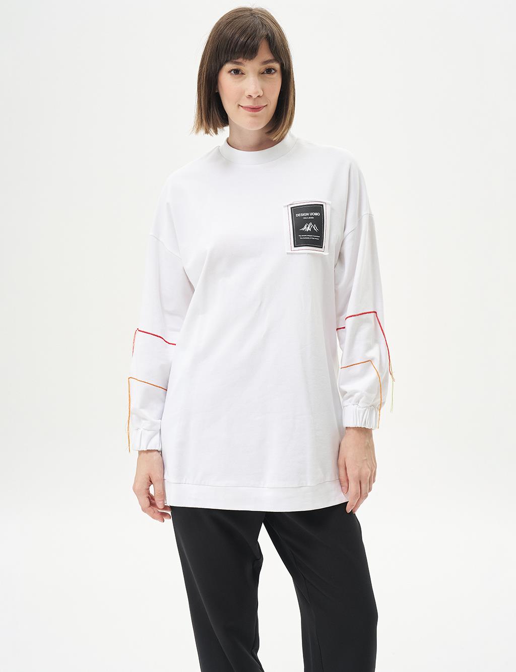 Ribbed Crew Neck Poplin Sweatshirt Optical White