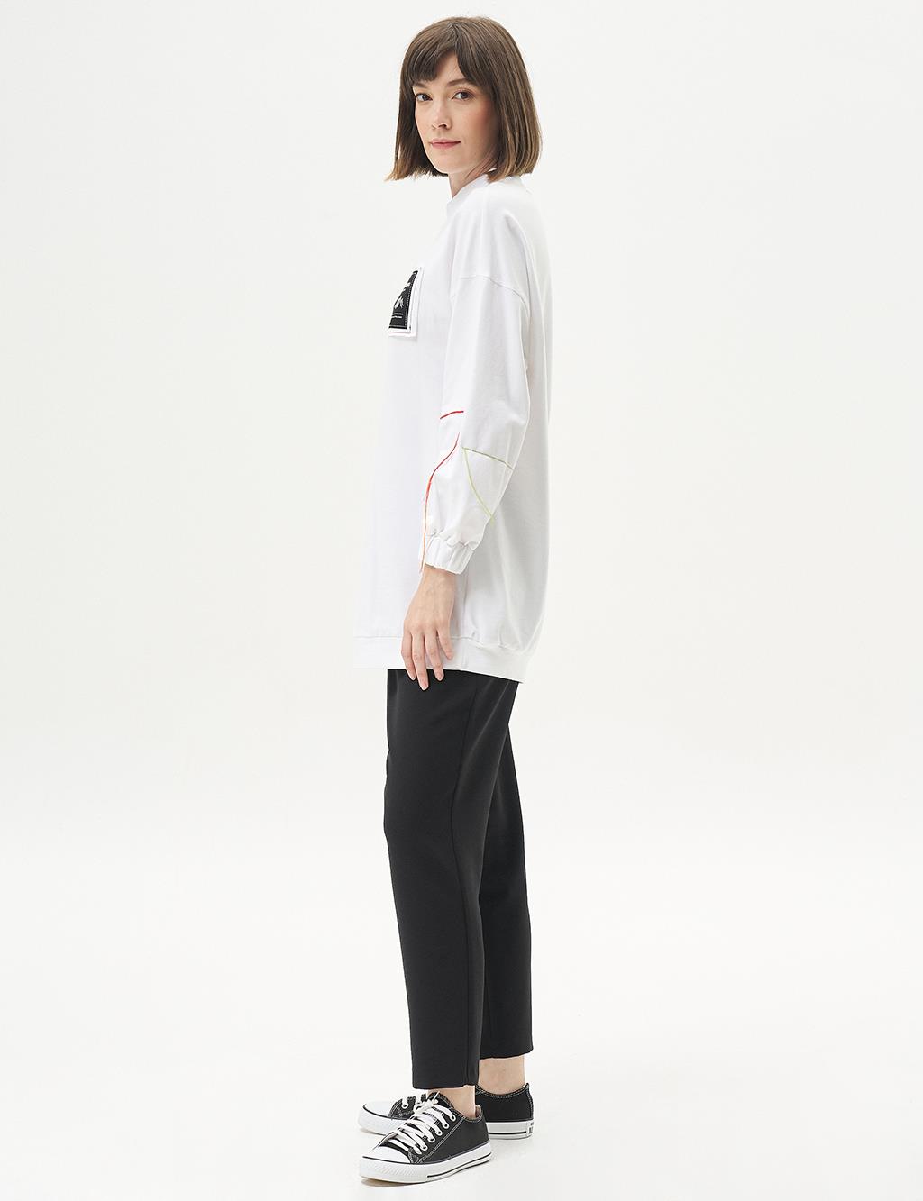 Ribbed Crew Neck Poplin Sweatshirt Optical White