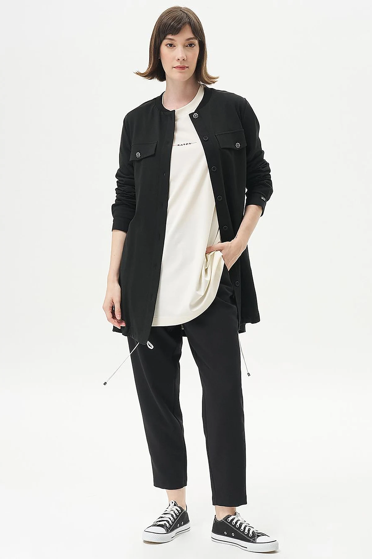 College Collar Flap Pocket Two-Thread Jacket in Black