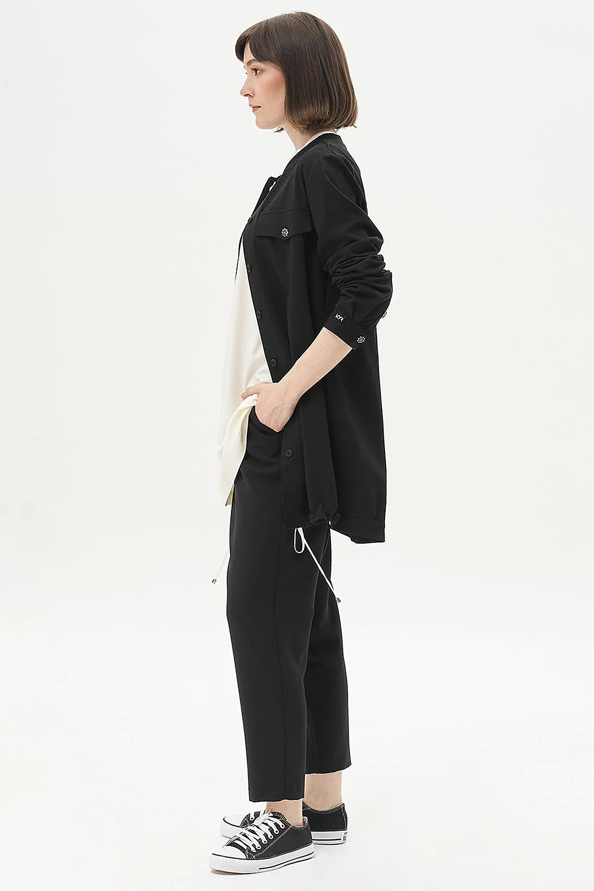 College Collar Flap Pocket Two-Thread Jacket in Black