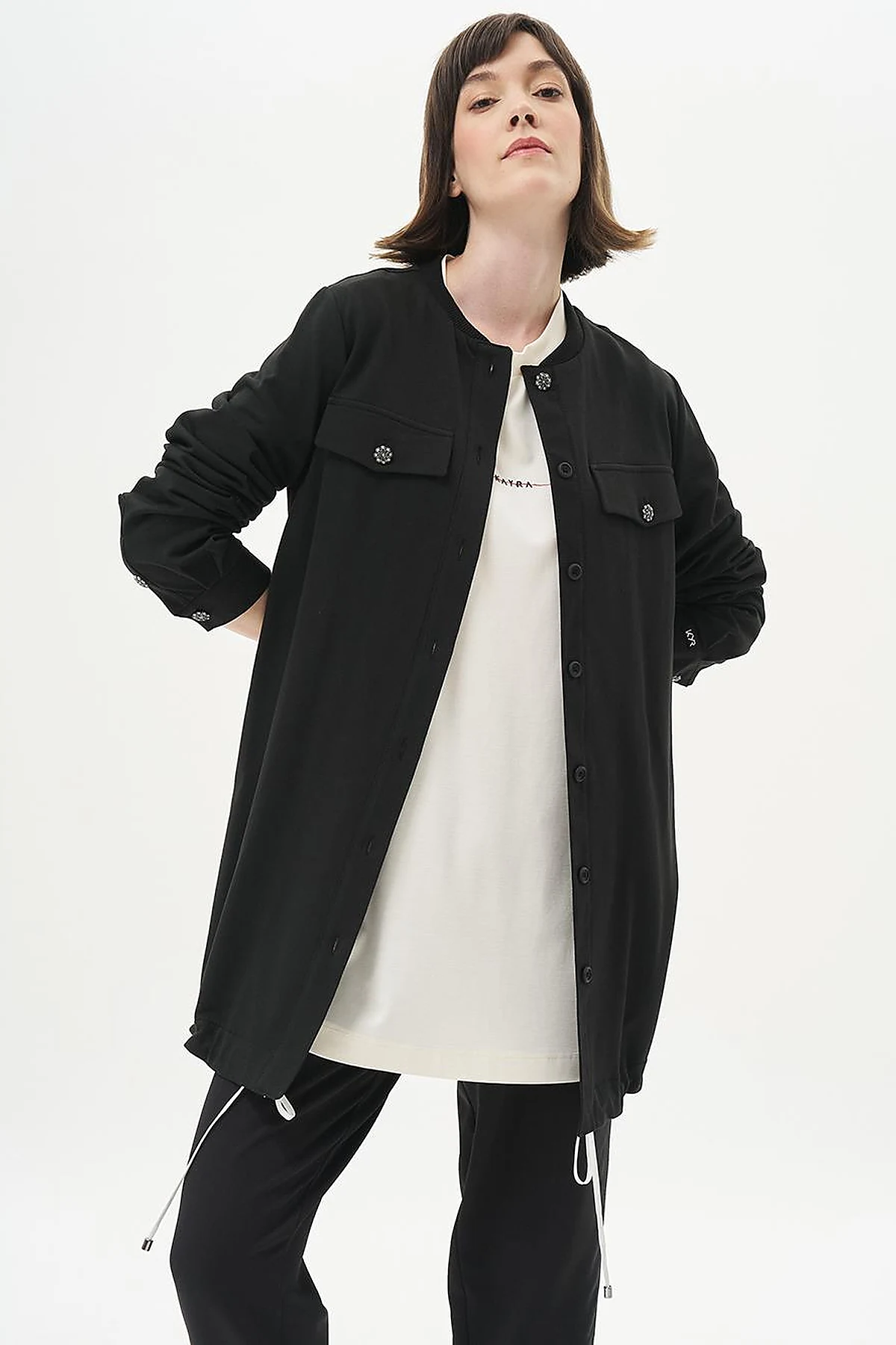 College Collar Flap Pocket Two-Thread Jacket in Black