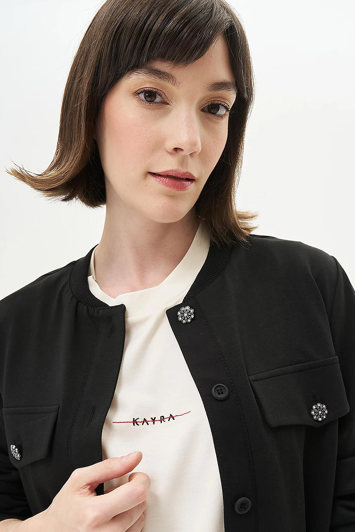College Collar Flap Pocket Two-Thread Jacket in Black