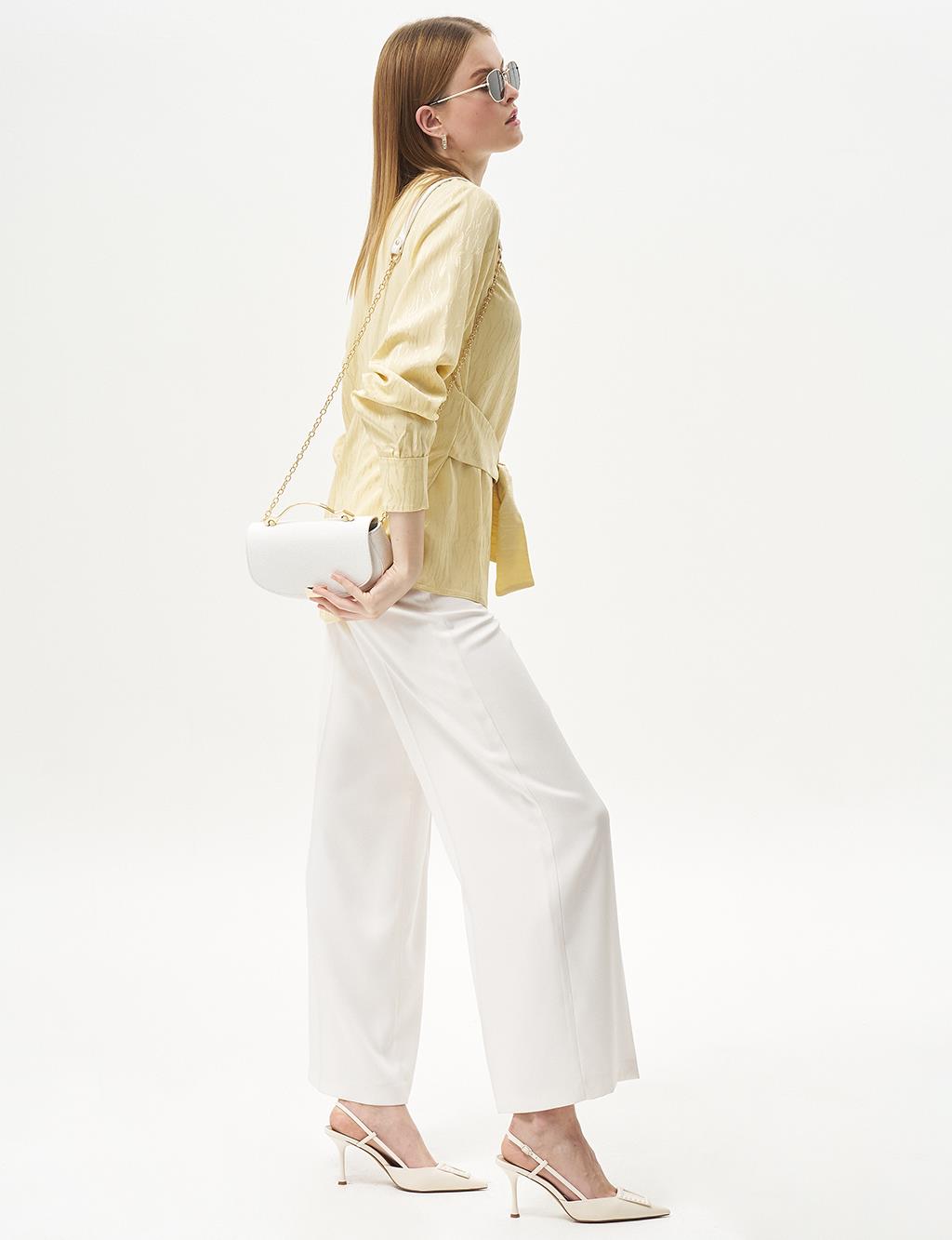 Waist Detailed Satin Blouse Light Yellow