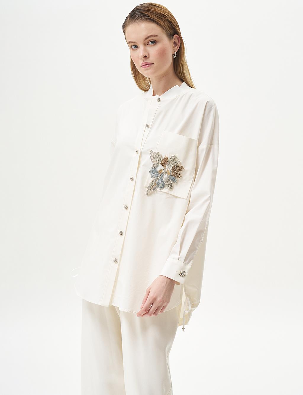 Stone-Embellished Poplin Tunic Optical White