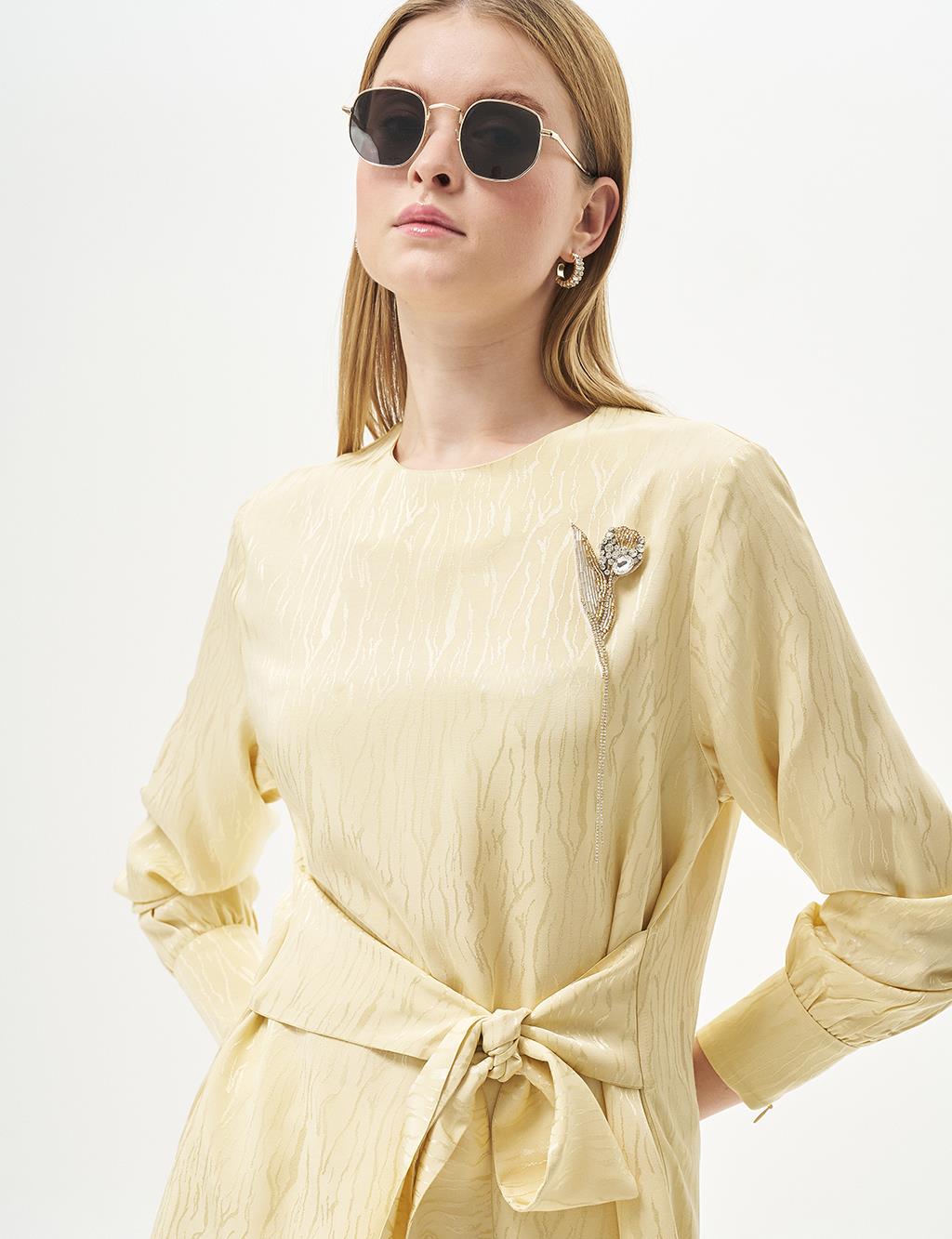 Waist Detailed Satin Blouse Light Yellow