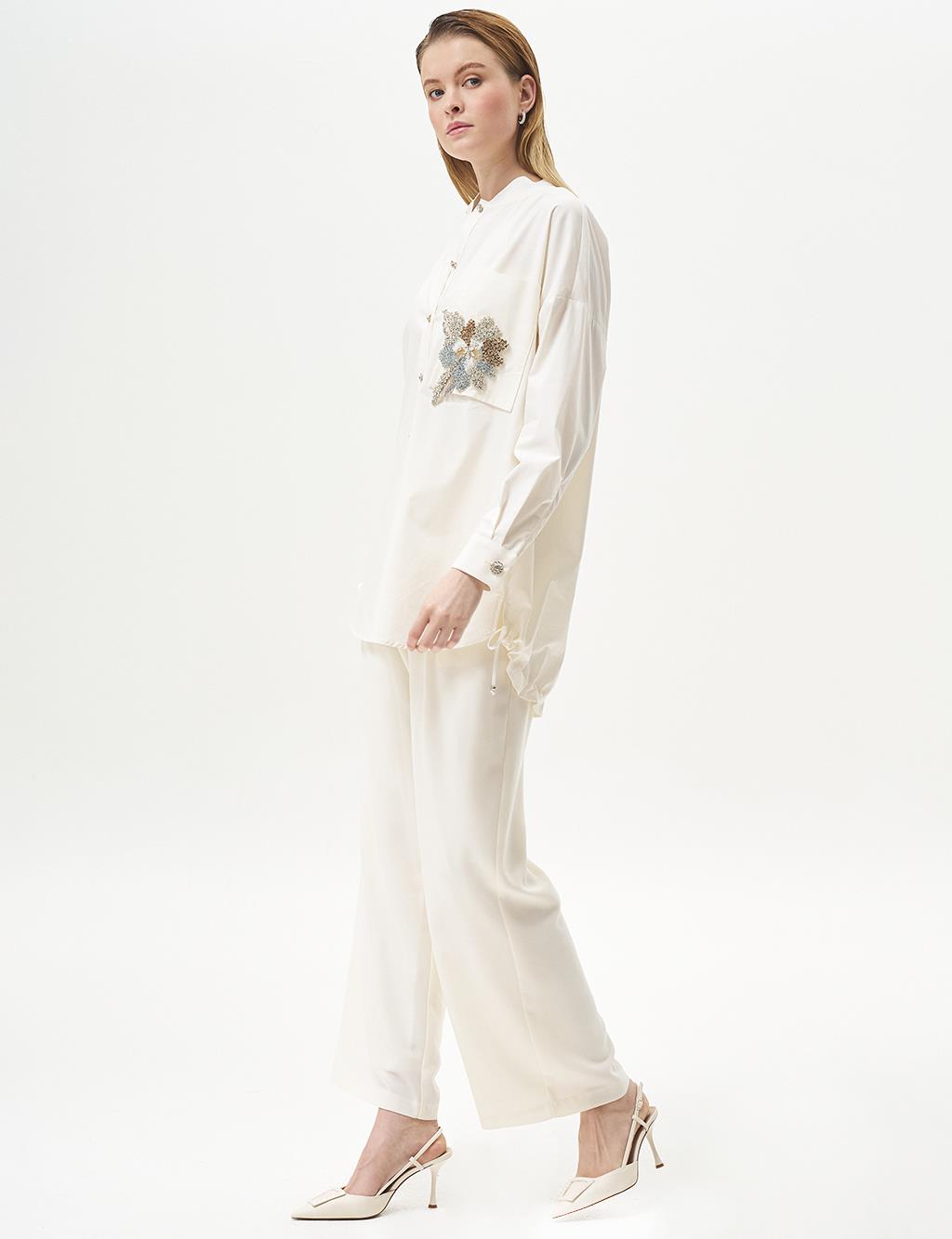 Stone-Embellished Poplin Tunic Optical White