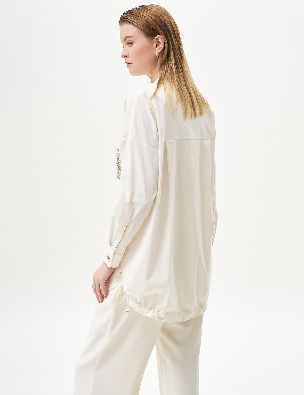 Stone-Embellished Poplin Tunic Optical White