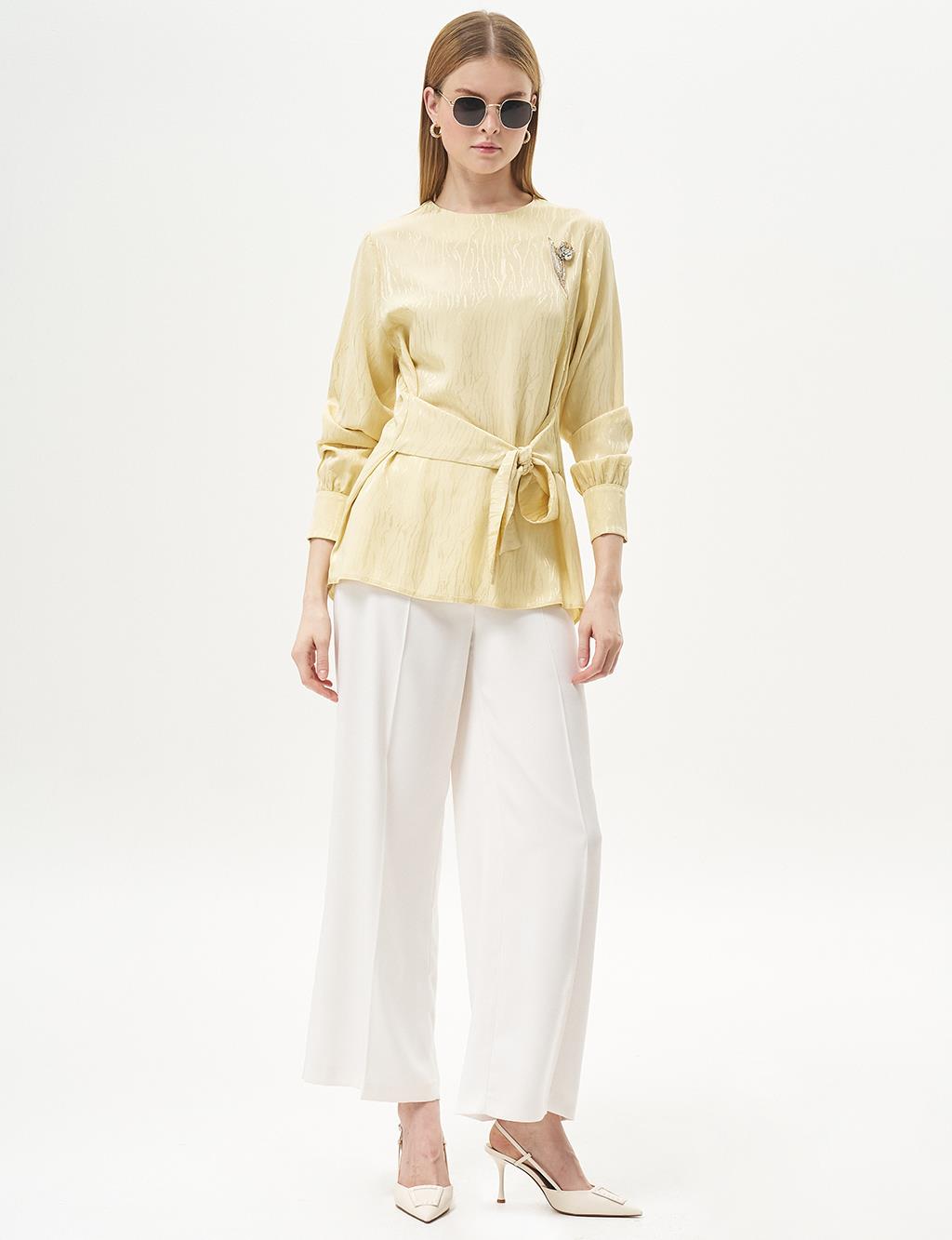 Waist Detailed Satin Blouse Light Yellow