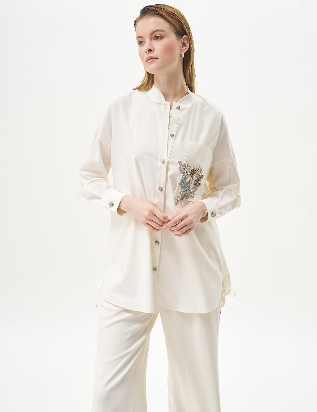 Stone-Embellished Poplin Tunic Optical White