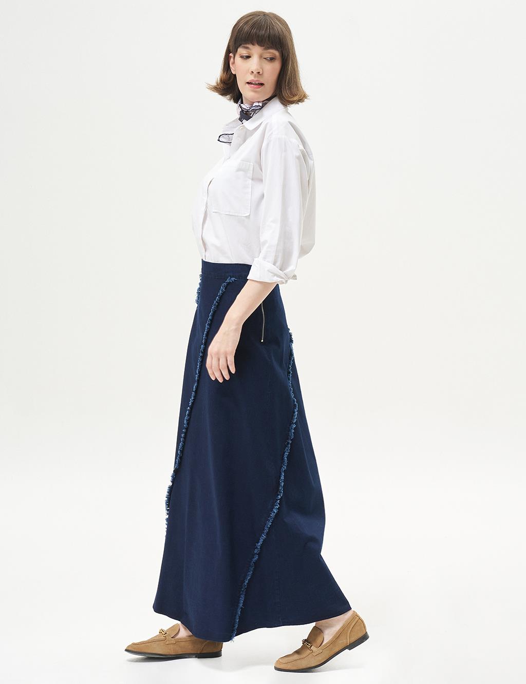 Tasseled Bell Skirt Navy Blue