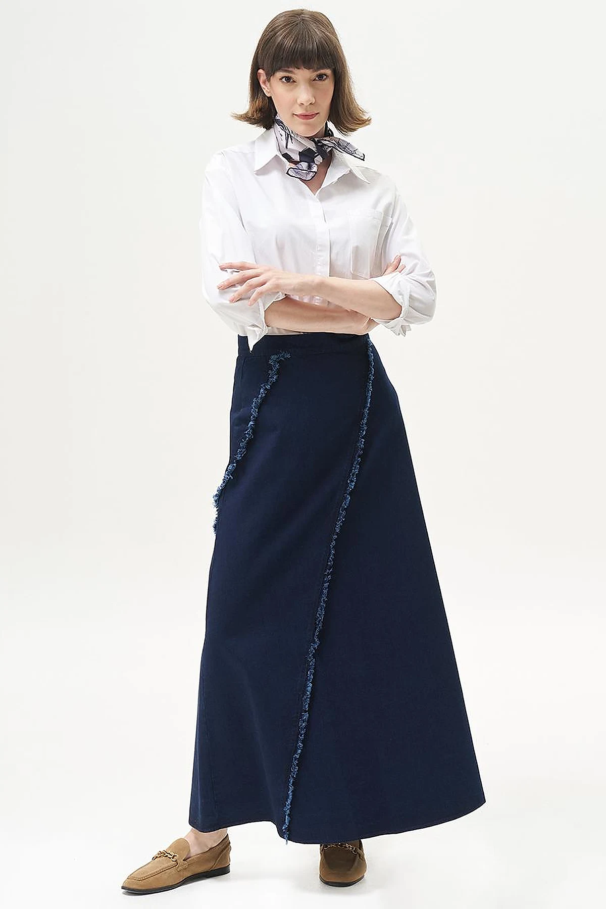 Tasseled Bell Skirt Navy Blue
