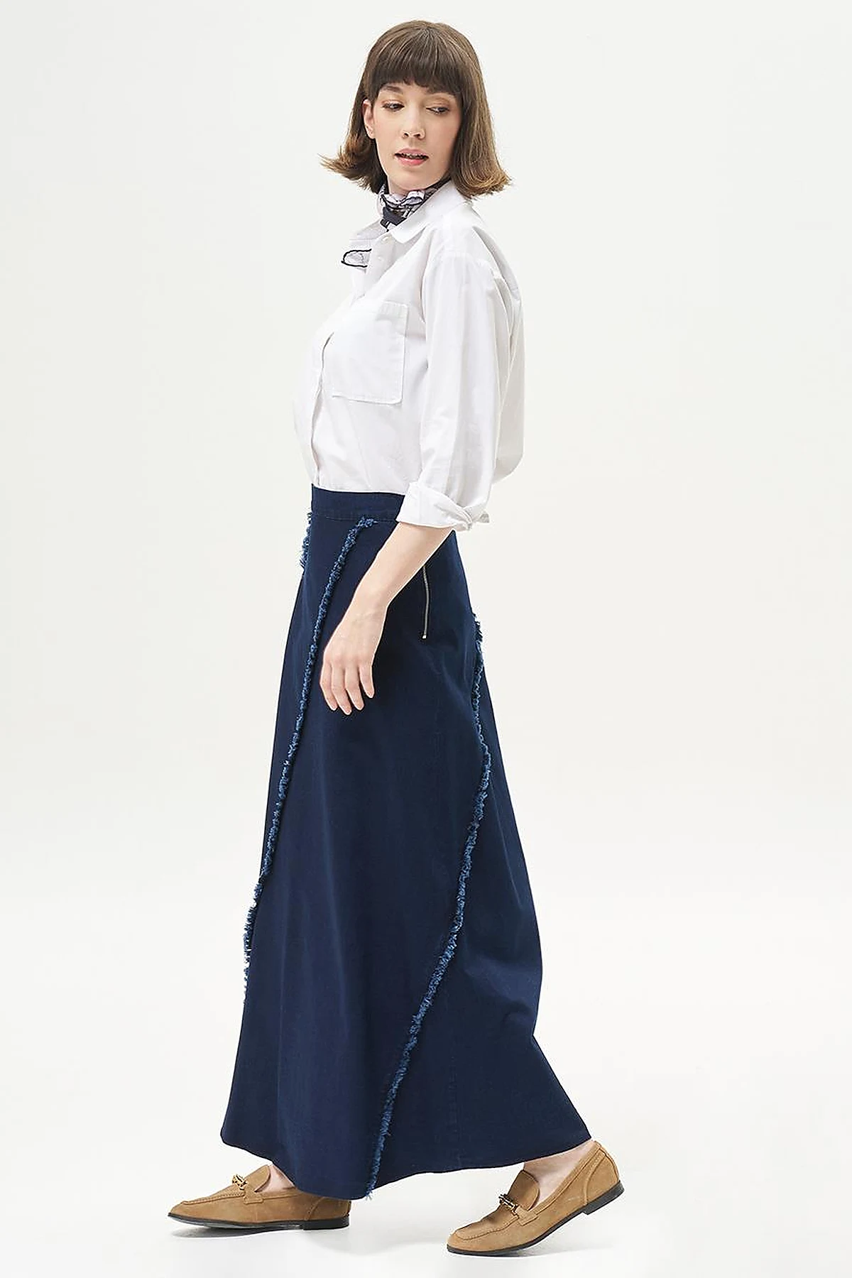 Tasseled Bell Skirt Navy Blue