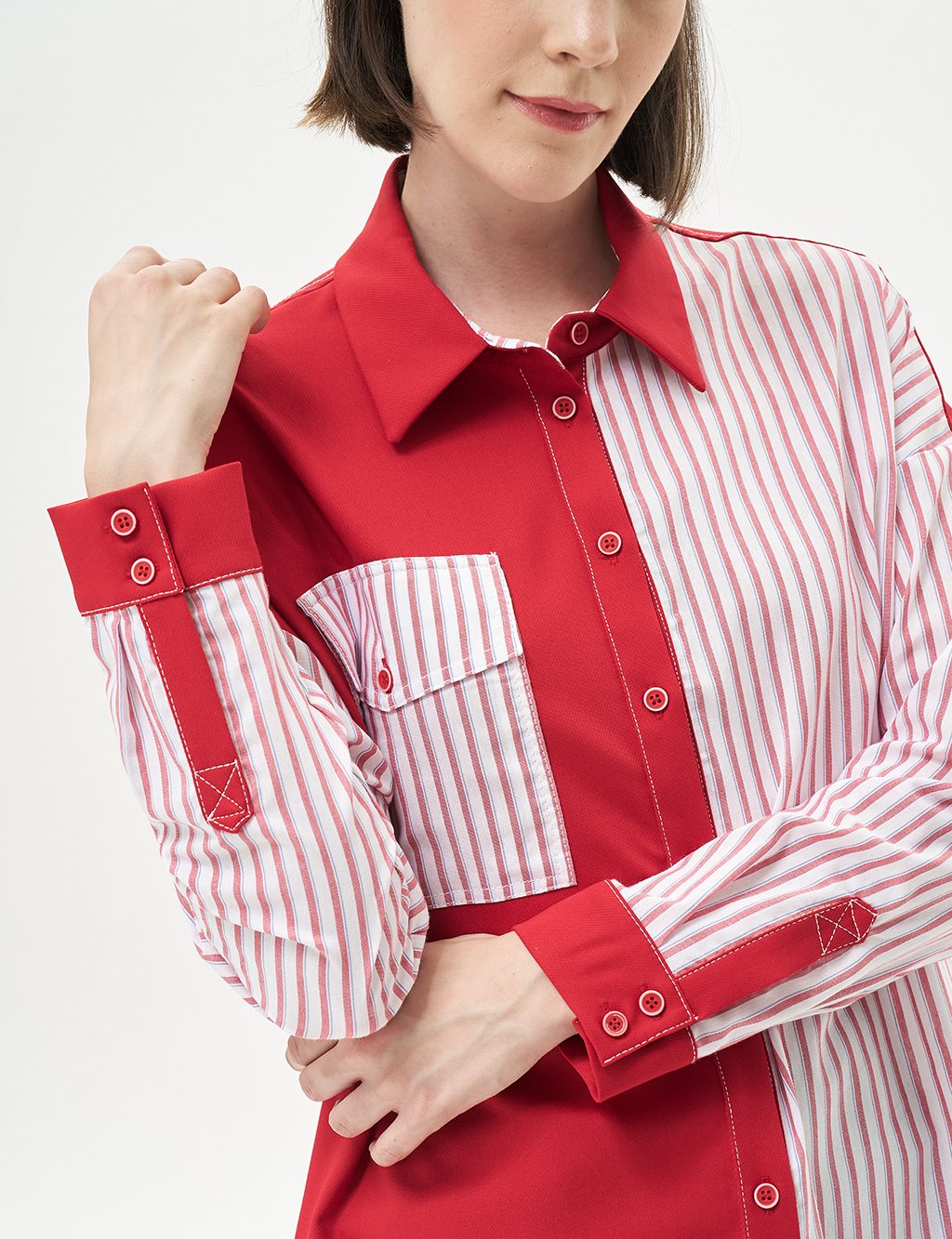 Striped Patterned Tunic Red