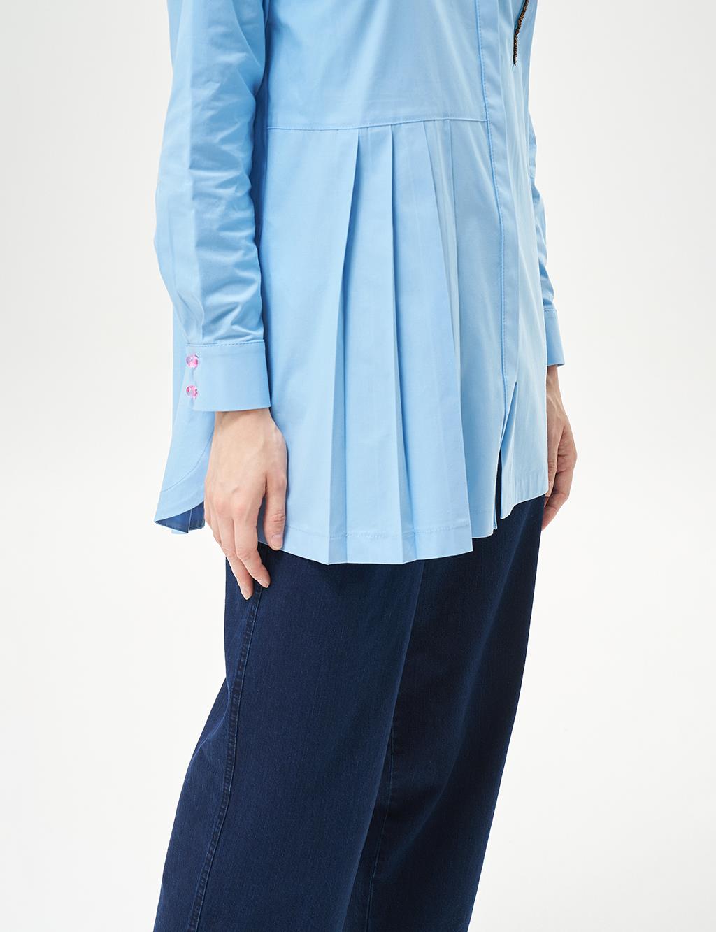 Floral Embroidered Pleated Poplin Tunic Powder Smoke