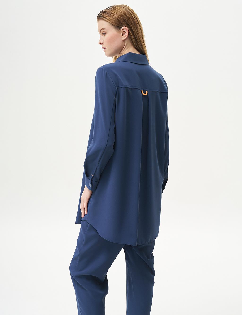 Flap Pocket Shirt Collar Tunic Indigo