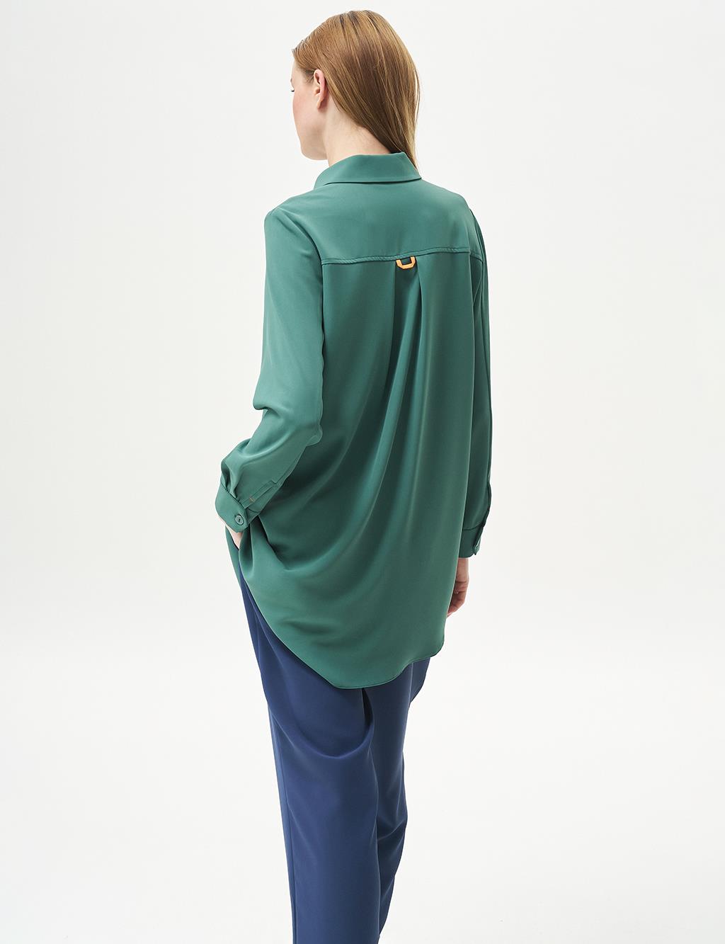 Flap Pocket Shirt Collar Tunic Green