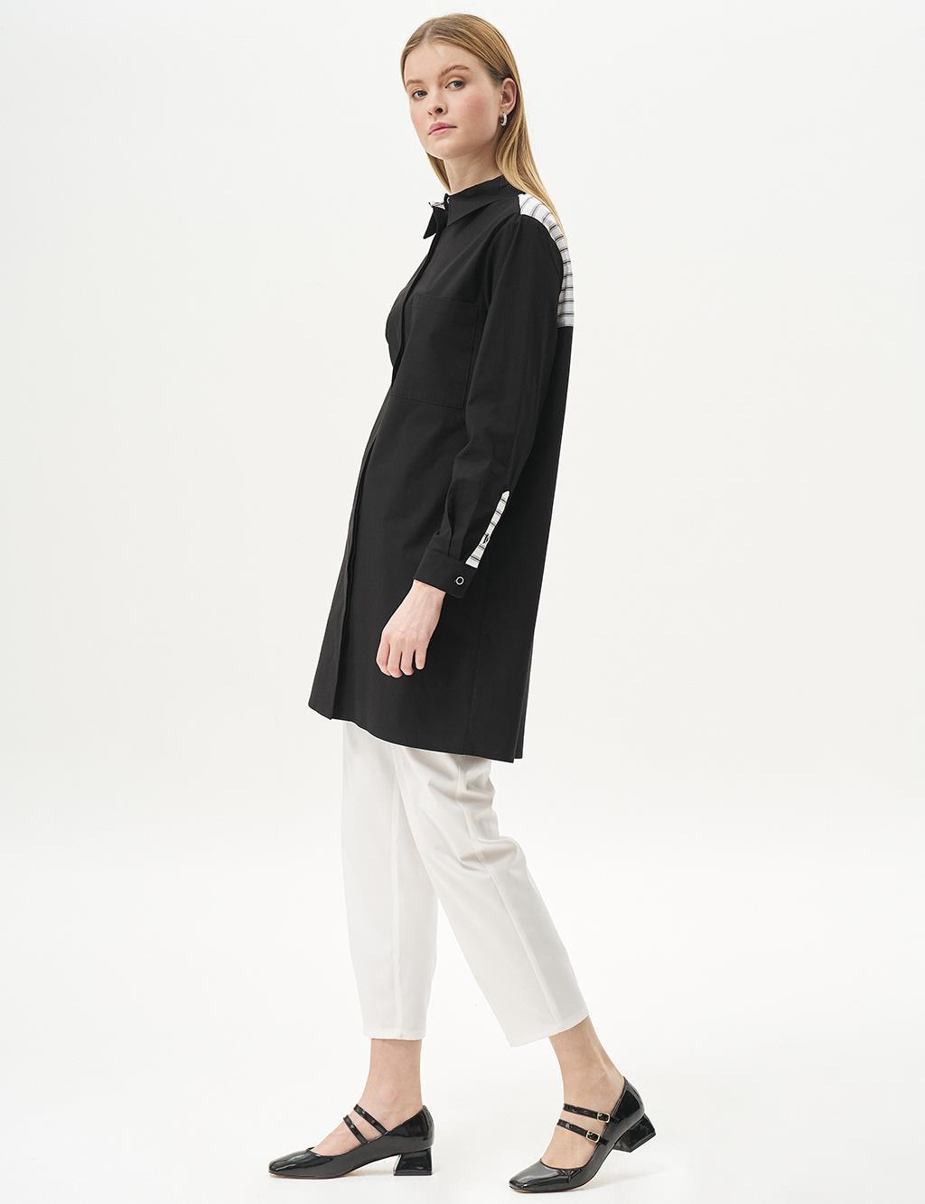 Poplin Tunic with Back Half-Button Closure Black