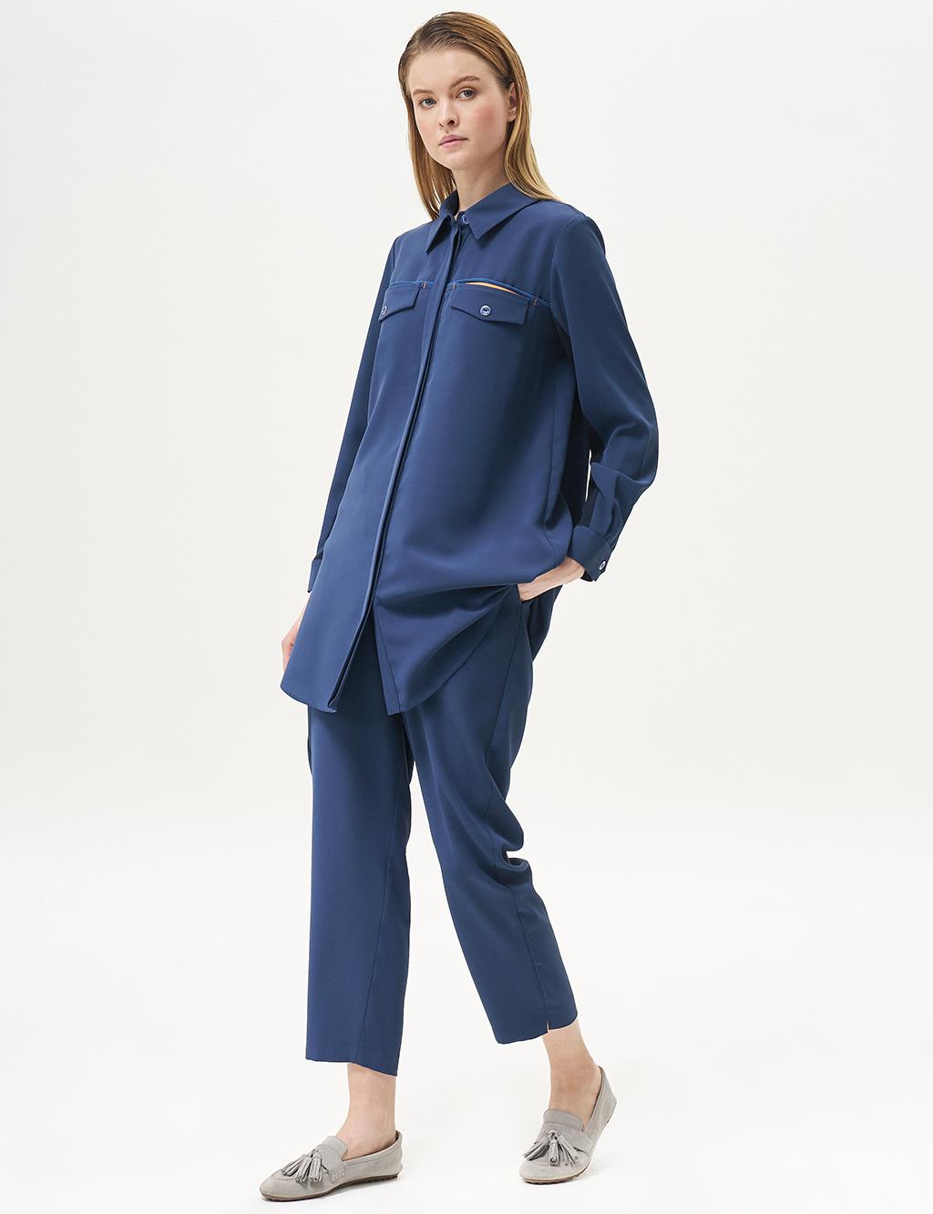 Flap Pocket Shirt Collar Tunic Indigo