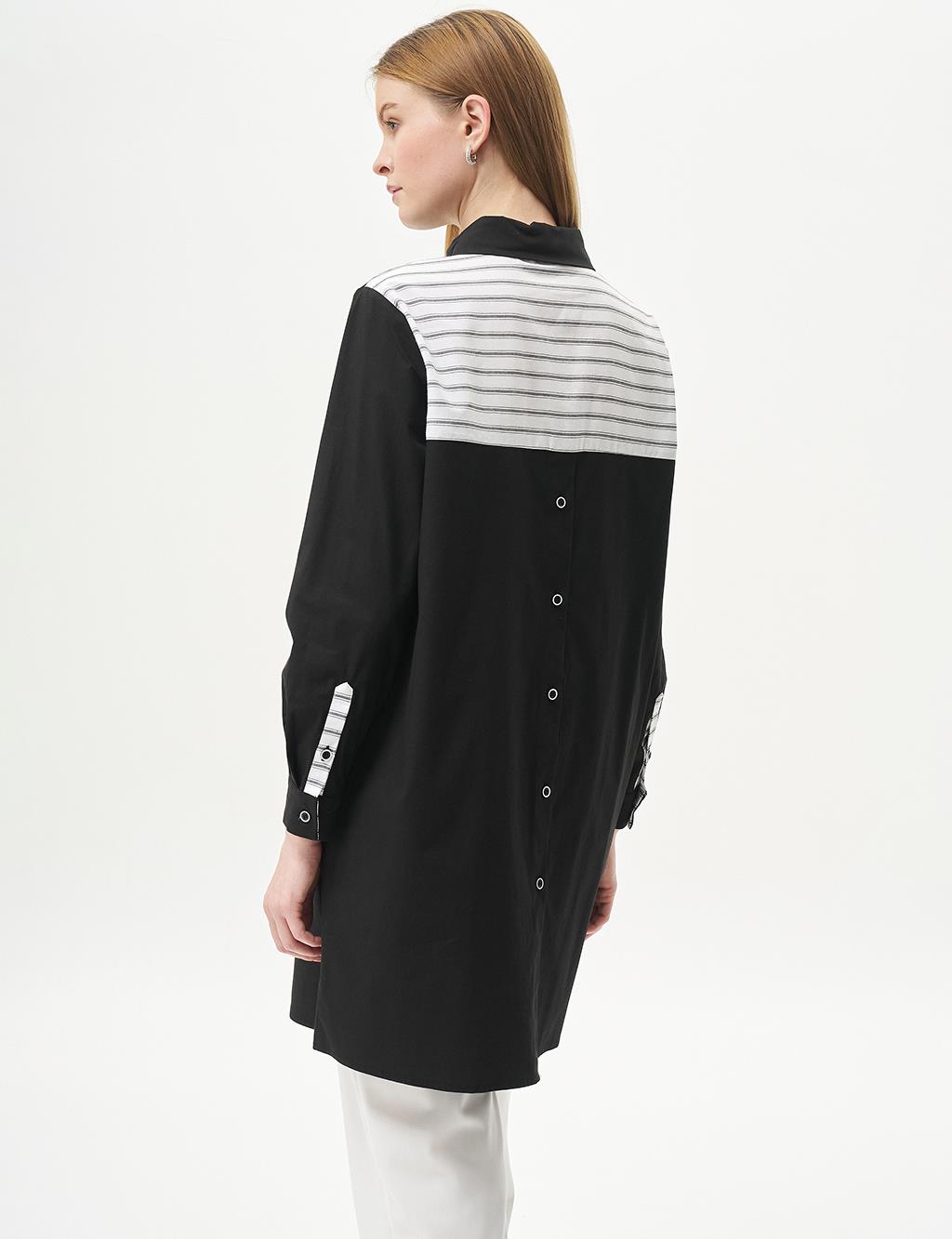 Poplin Tunic with Back Half-Button Closure Black