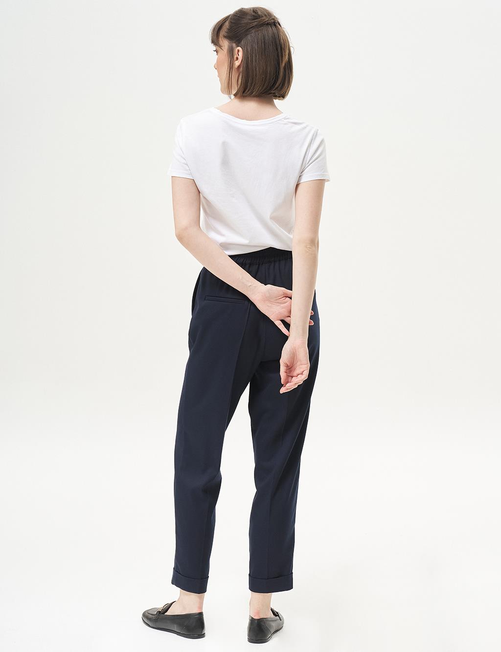 Elastic Waist Chest Trousers Dark Navy Blue
