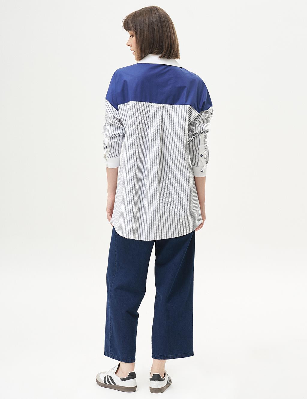Stripe Detailed Sequined Tunic Navy Blue