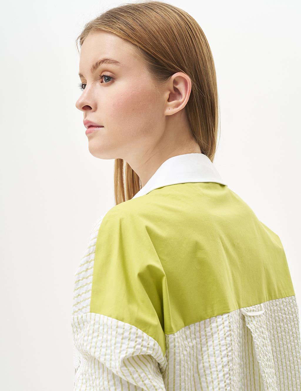 Stripe Detailed Sequined Tunic Pistachio Green