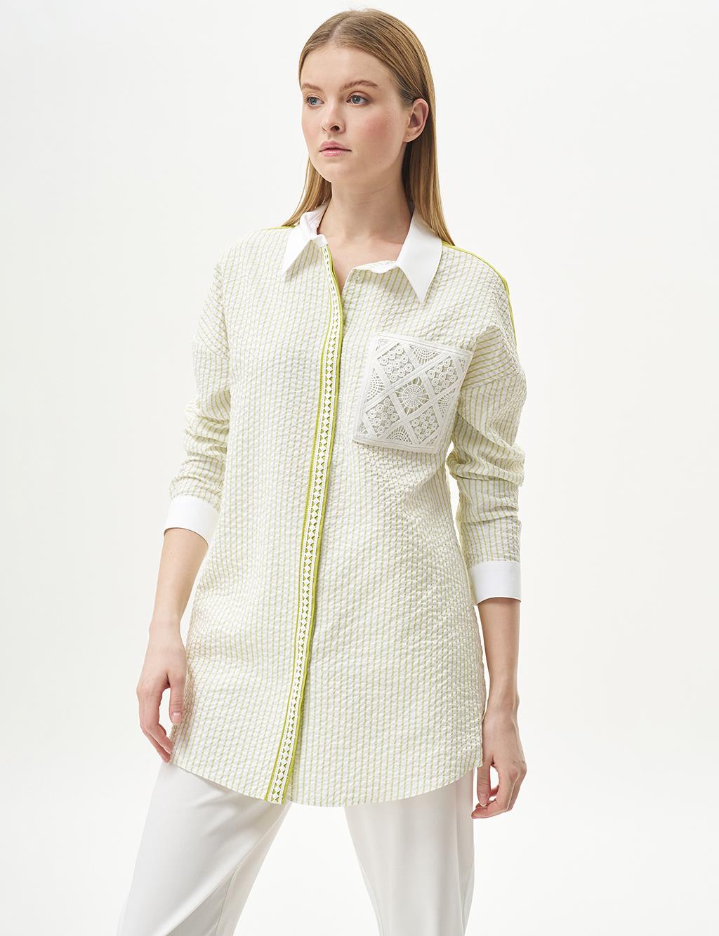 Stripe Detailed Sequined Tunic Pistachio Green
